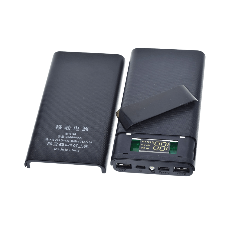 کیس پاوربانک 6 باتری با دو خروجی USB دارای نمایشگر (مشکی)