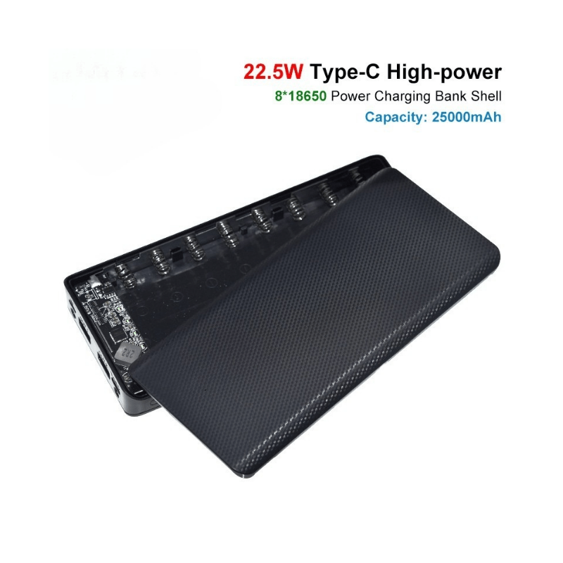 کیس پاوربانک 8 باتری فست شارژ 22.5W با دو خروجی USB (مشکی)