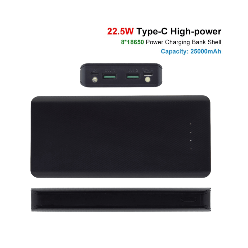 کیس پاوربانک 8 باتری فست شارژ 22.5W با دو خروجی USB (مشکی)