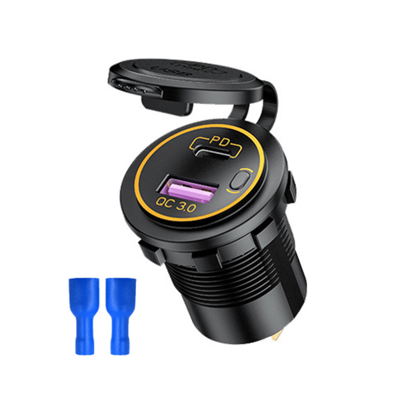شارژر روپنلی خودرویی با خروجی فست شارژ USB و Type-C و کلید روشن/خاموش (نارنجی)